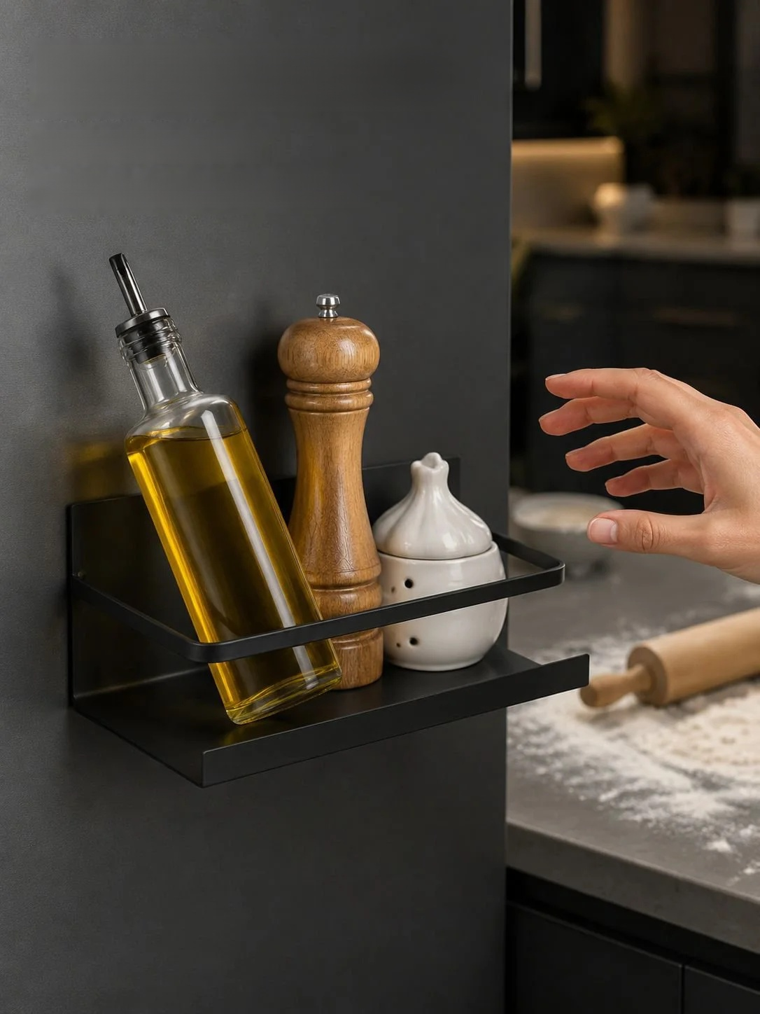 Organisation optimisée grâce à l'étagère latérale pour aliments et ustensiles