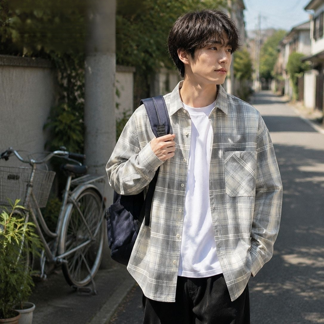 メンズゆったりカジュアル長袖シャツ