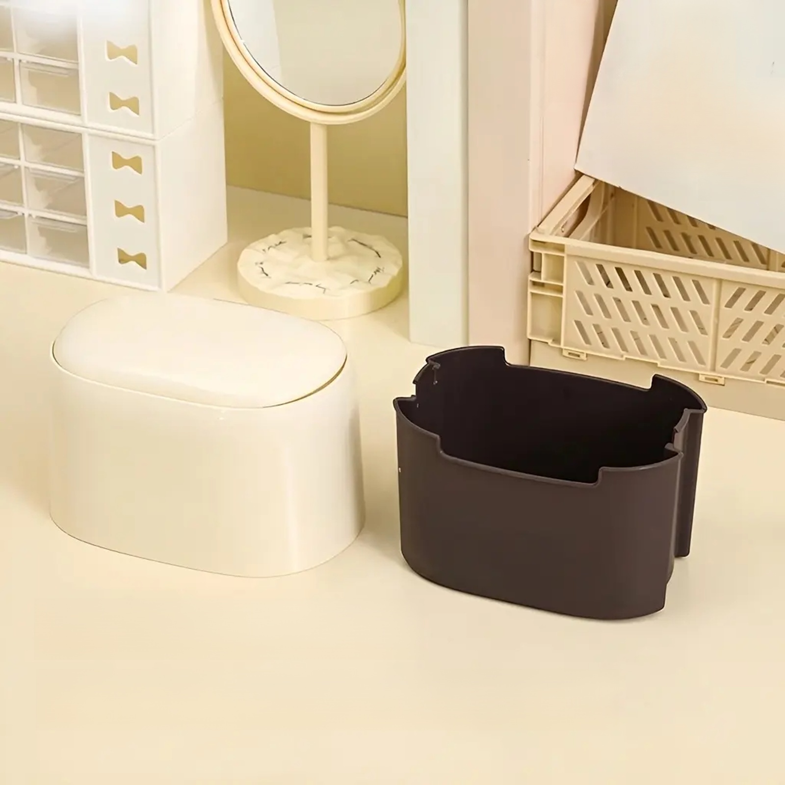 Press to open the countertop storage box.