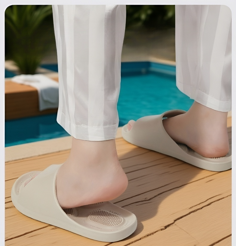 Close-up of anti-slip sole on massage bathroom slippers