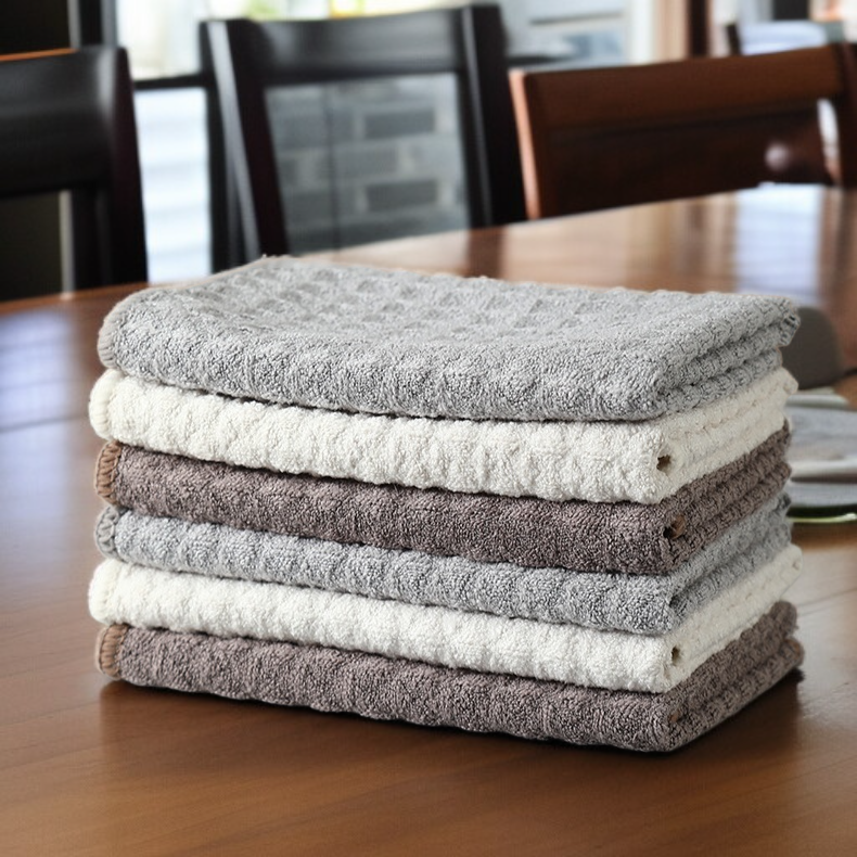 マイクロファイバーキッチンクリーニングクロス、大きくて厚いワッフルクロス、ディッシュクロス、高吸収性、12インチ x 12インチ 4枚パック