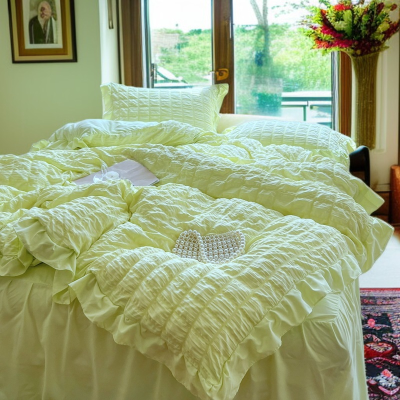 シアサッカージャカードベッドスカート寝具セット（ウォッシュドコットン）