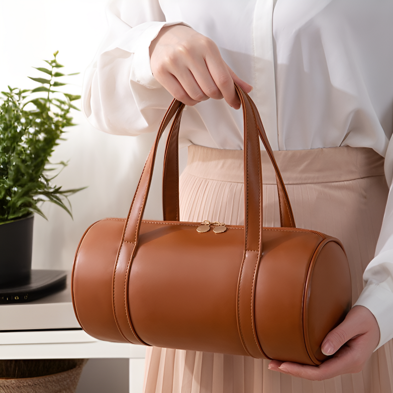 PU 핸드백 대용량 여행 화장품 파우치 원통형 세면 수납백