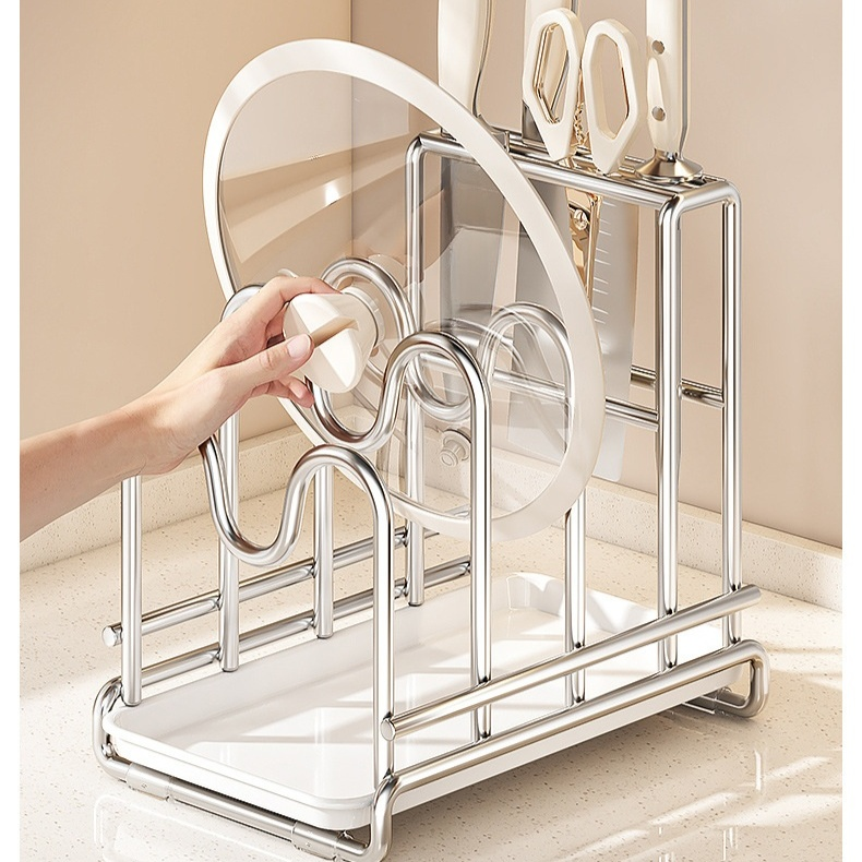 Stainless Steel Pot Lid and Knife Organizer Rack