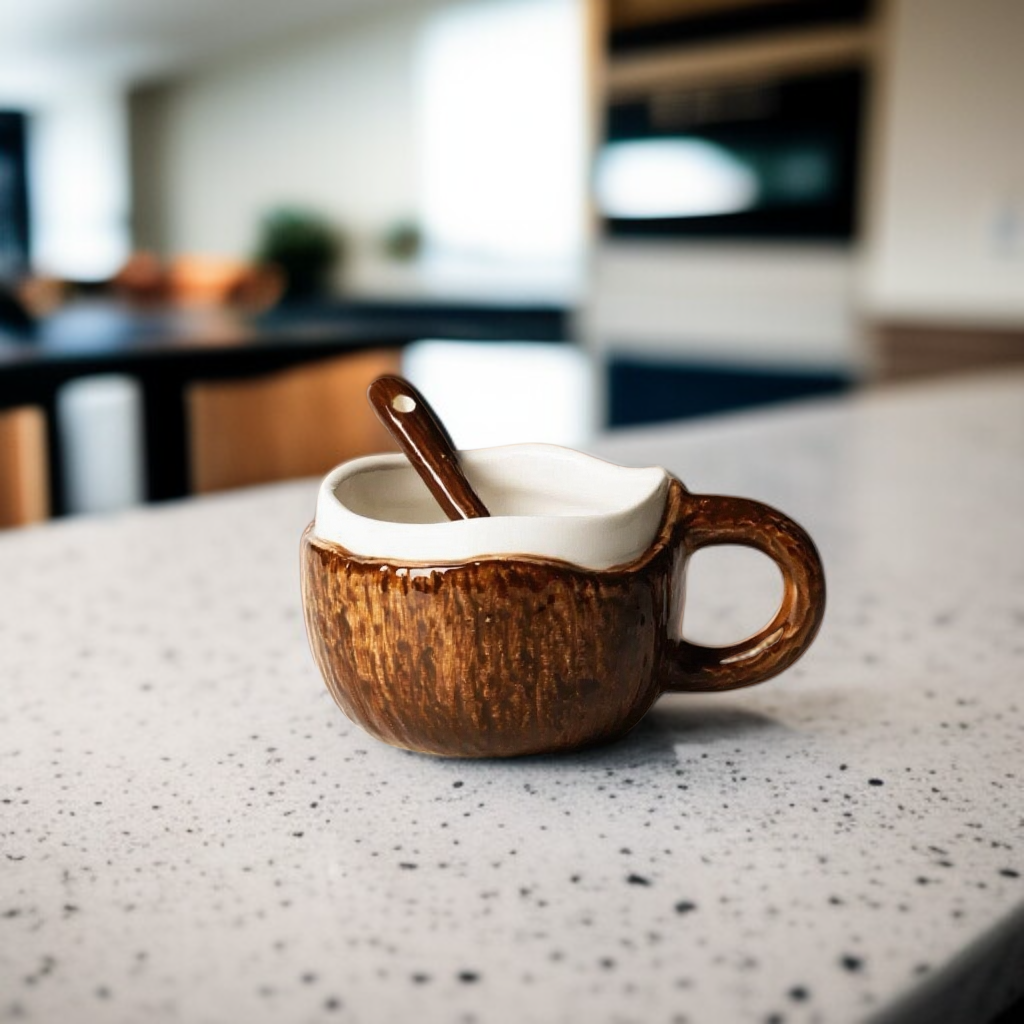 Unique coconut meat-inspired ceramic mug for home use