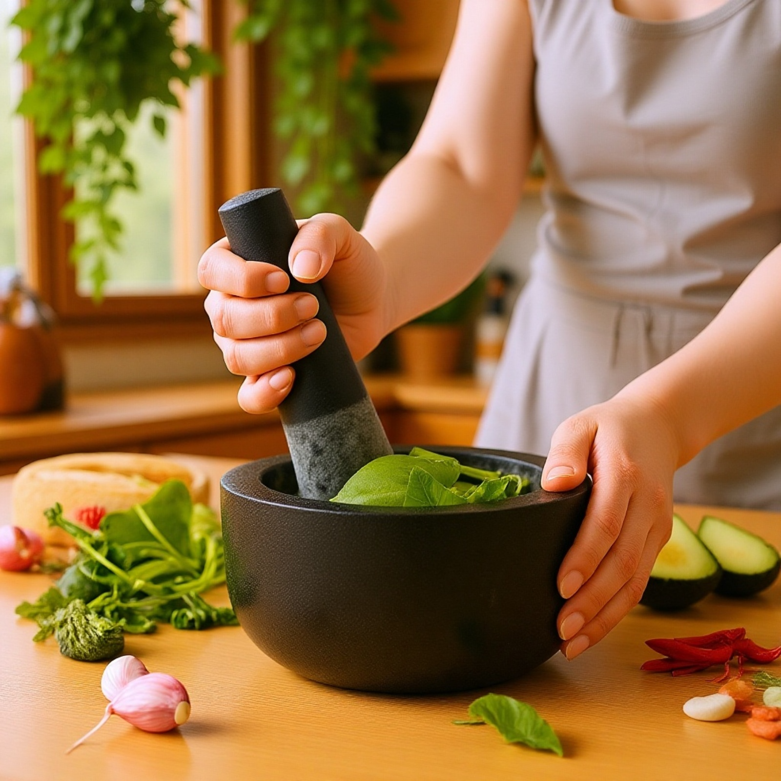 Kuchyňský hmoždíř na drcení česneku a pepře