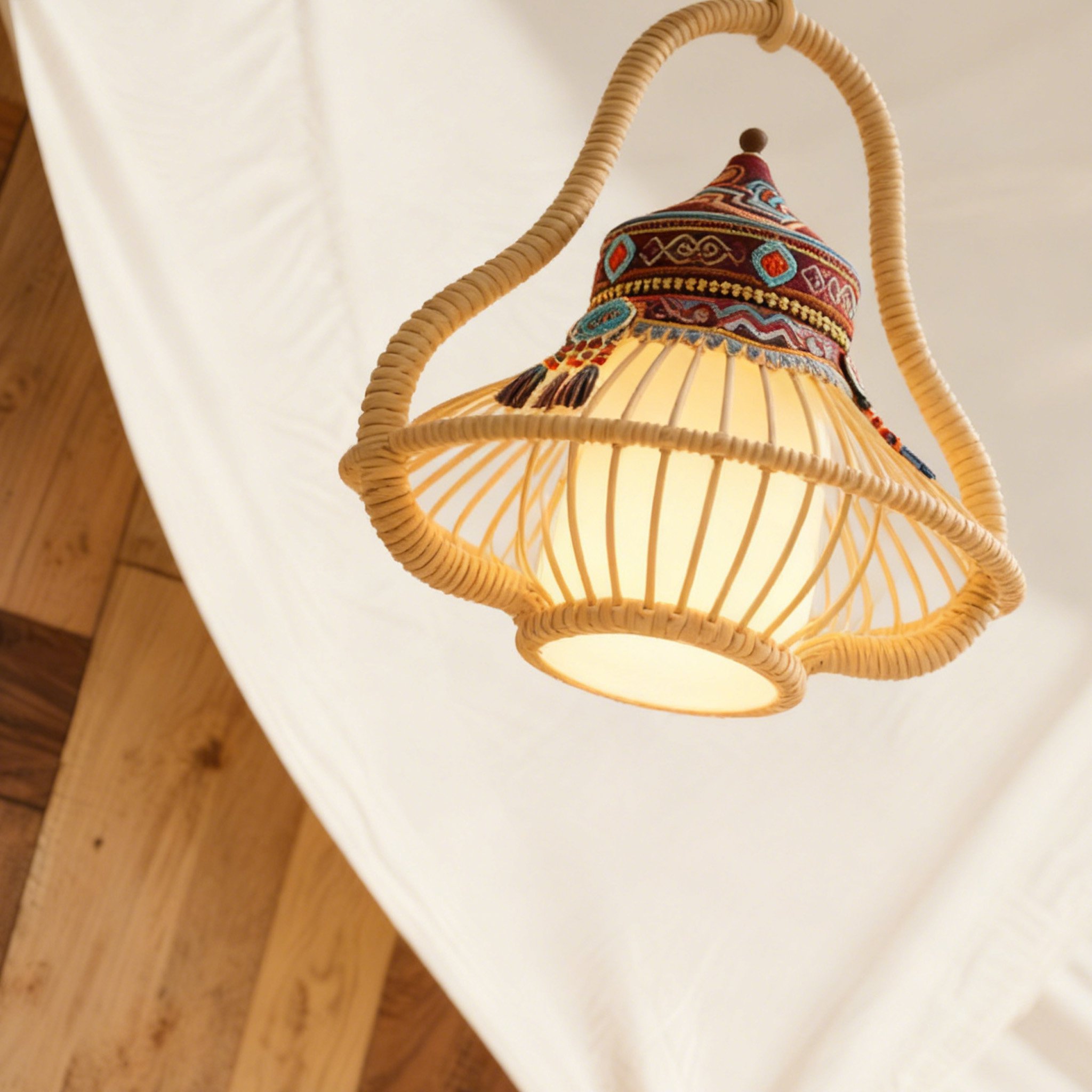 โคมไฟแขวนหวายสไตล์พื้นเมือง