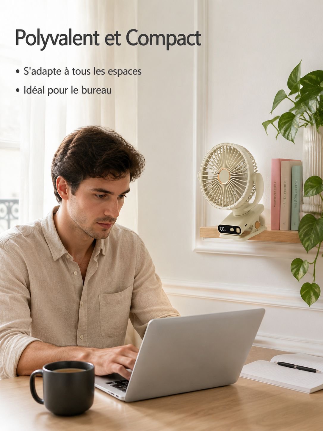 Ventilateur de bureau à pince, oscillant automatique