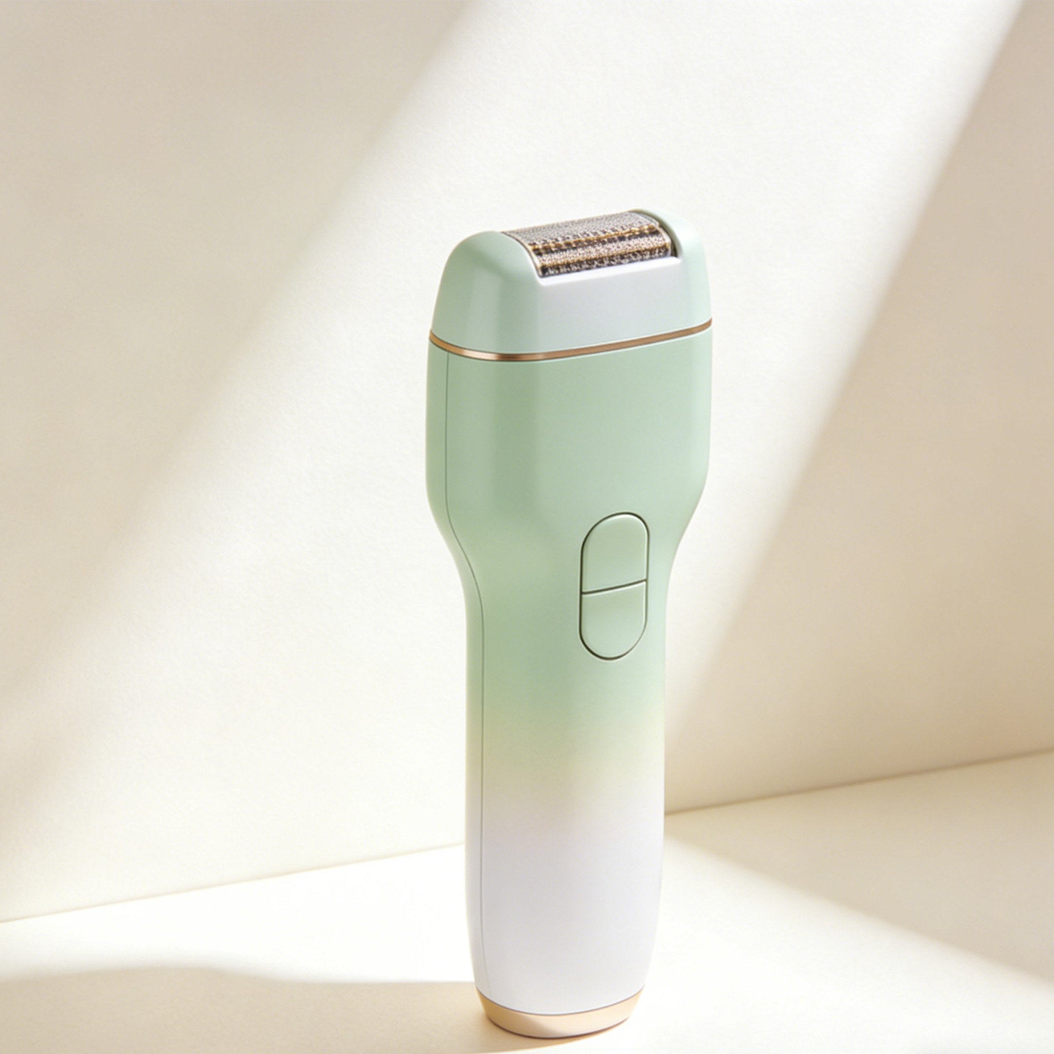 Mujer usando depiladora en las piernas para una piel suave