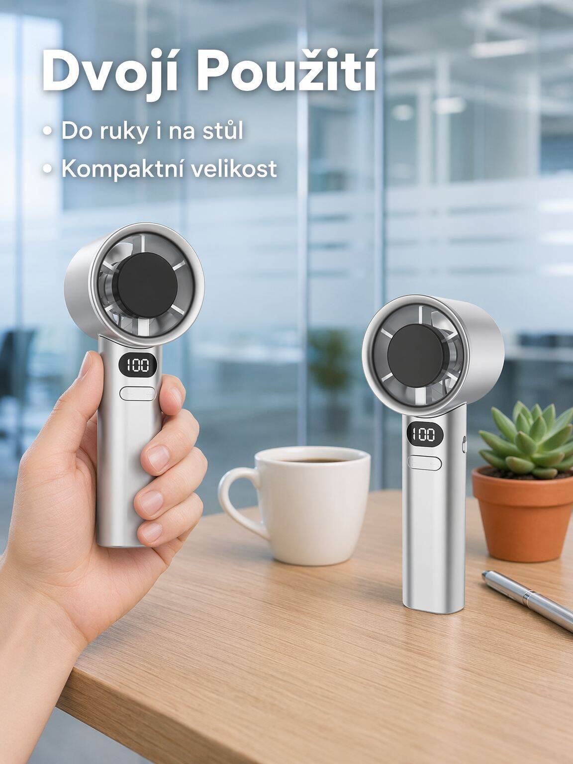 Přenosný USB ventilátor, vhodný do kanceláře i domácnosti, s nastavitelnými rychlostmi