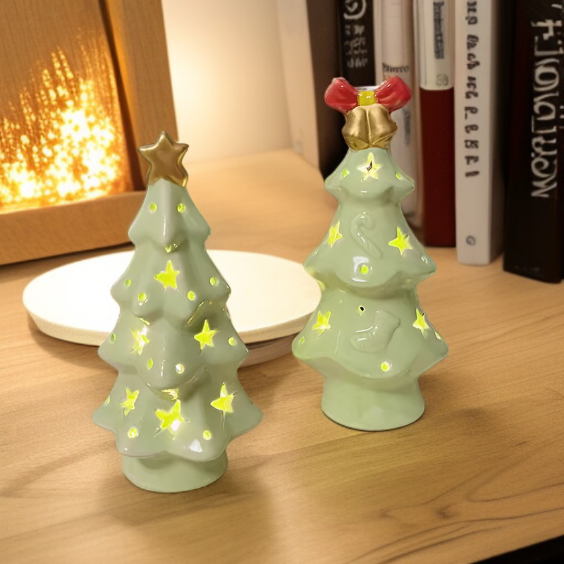 ミニデスクトップクリスマスツリーの飾り小さなクリスマスツリーセラミック光るクリスマスツリー内蔵LEDライトシンプルな北欧クリスマス雰囲気の装飾カップル友達子供クリスマスプレゼント