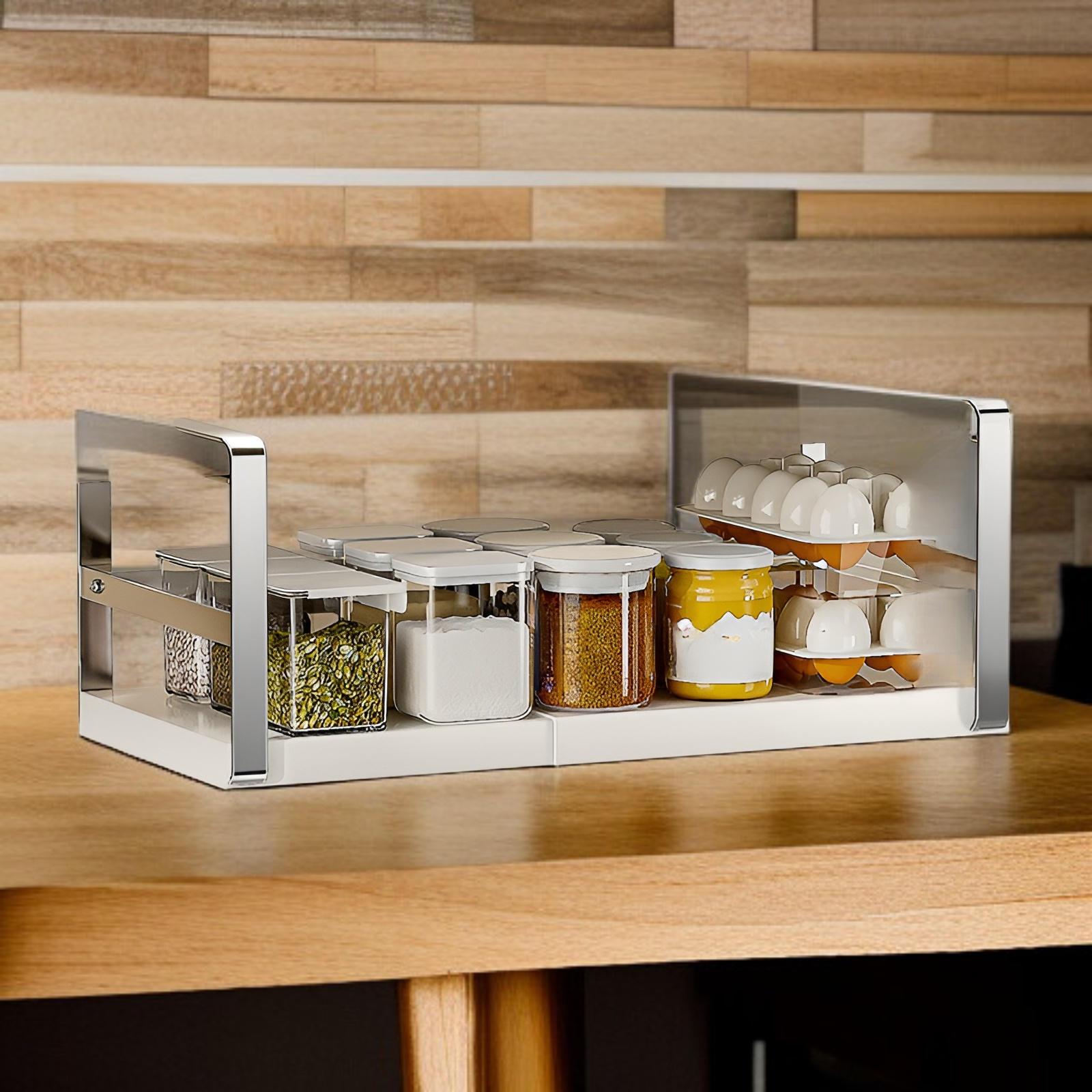 접이식 선반을 펼쳐서 사용하는 모습