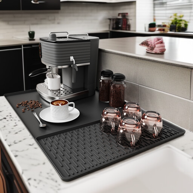 シリコンコーヒーマット バーカウンター用 防滑・耐熱 排水トレー コーヒーカップ乾燥マット