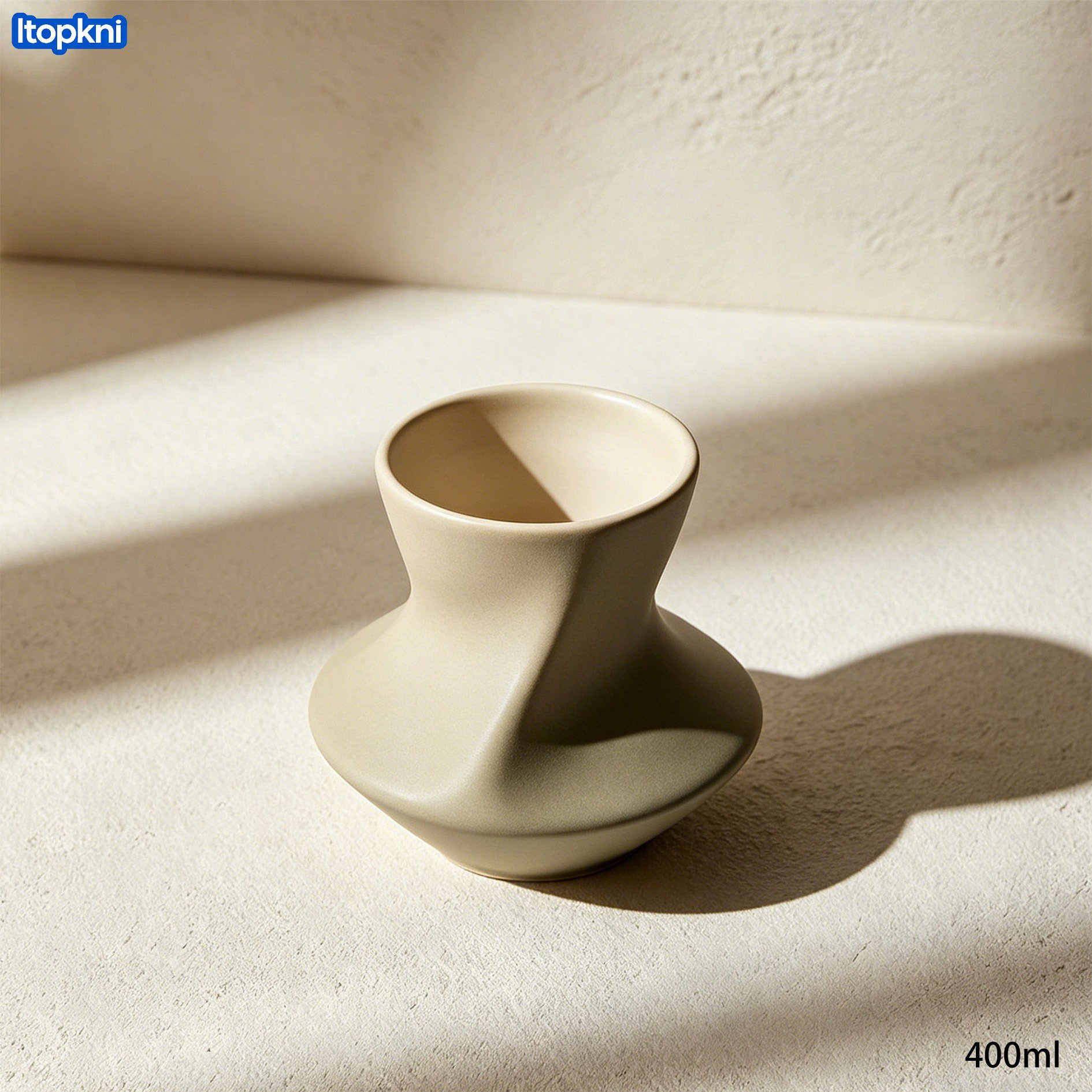 Minimalist white ceramic vase with flowers