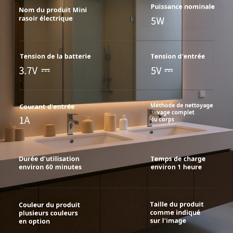 Mini rasoir double tête, lavable et rechargeable