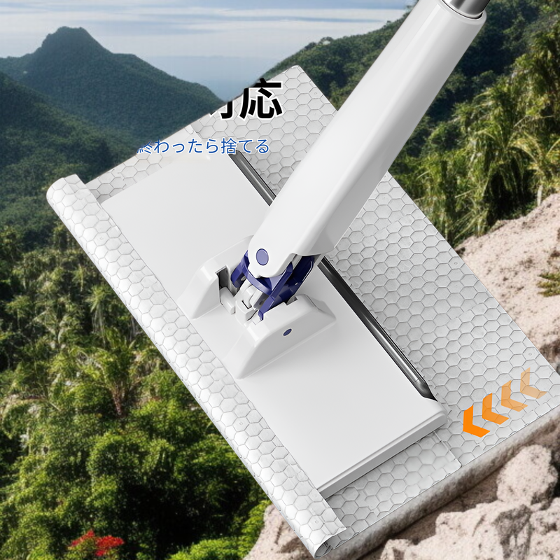 フロアワイパー 本体 1秒で着脱 ワンタッチモップ 2in1水切りワイパー 乾湿両用モップ 拭き掃除 雑巾ワイパー ベランダ 玄関 床 窓 フロア フローリング 掃除道具 使い捨てドライシート付き