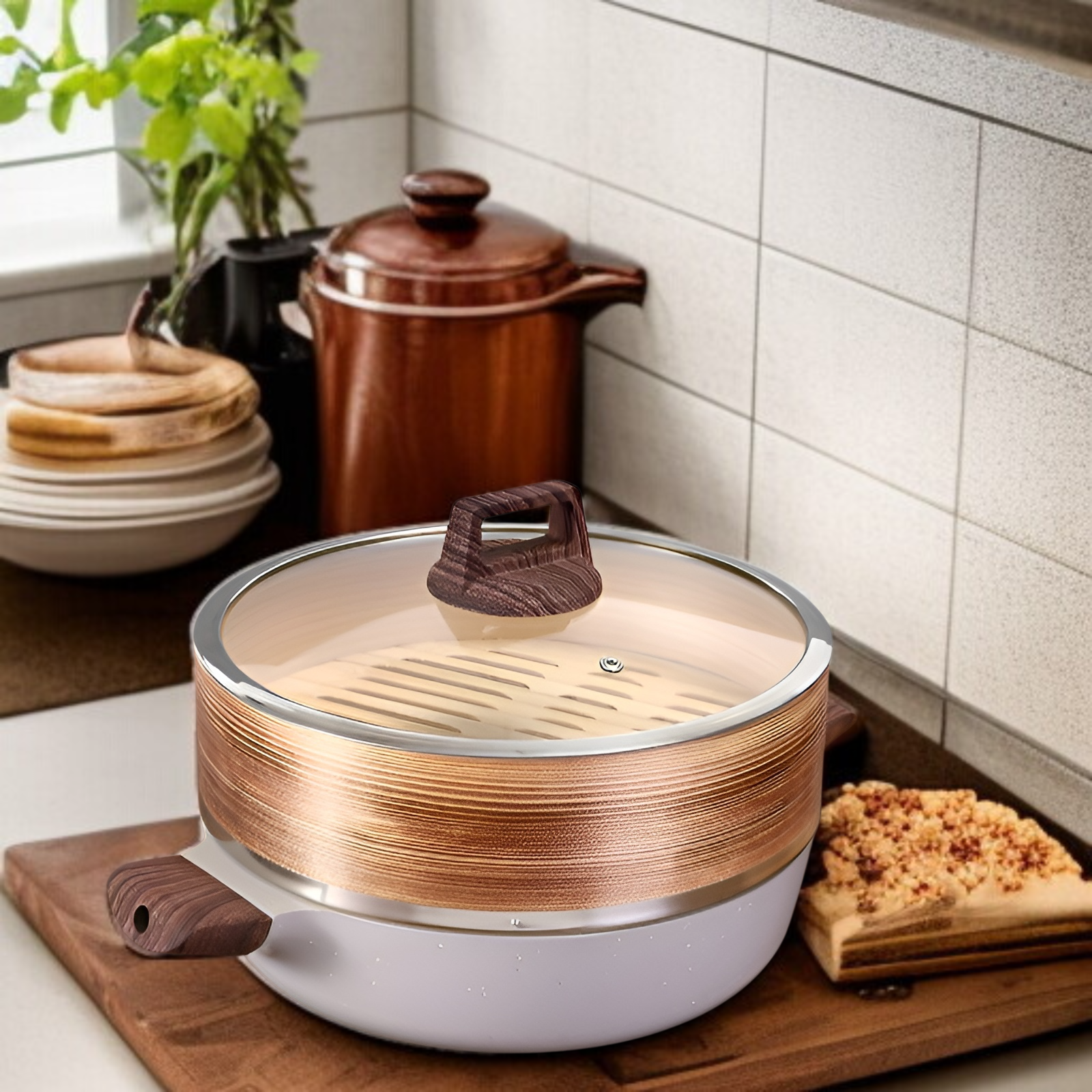 蓋付き蒸し器3点セットのパーツ画像