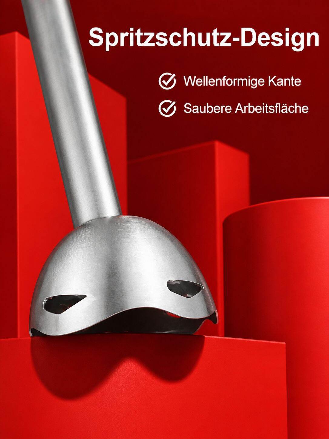 Stabmixer püriert eine Suppe in einem Topf