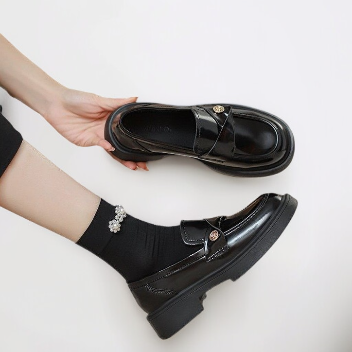 여성 로퍼, 패셔너블 싱글 슈즈, 영국 스타일, 플랫폼 슬립온 가죽 슈즈