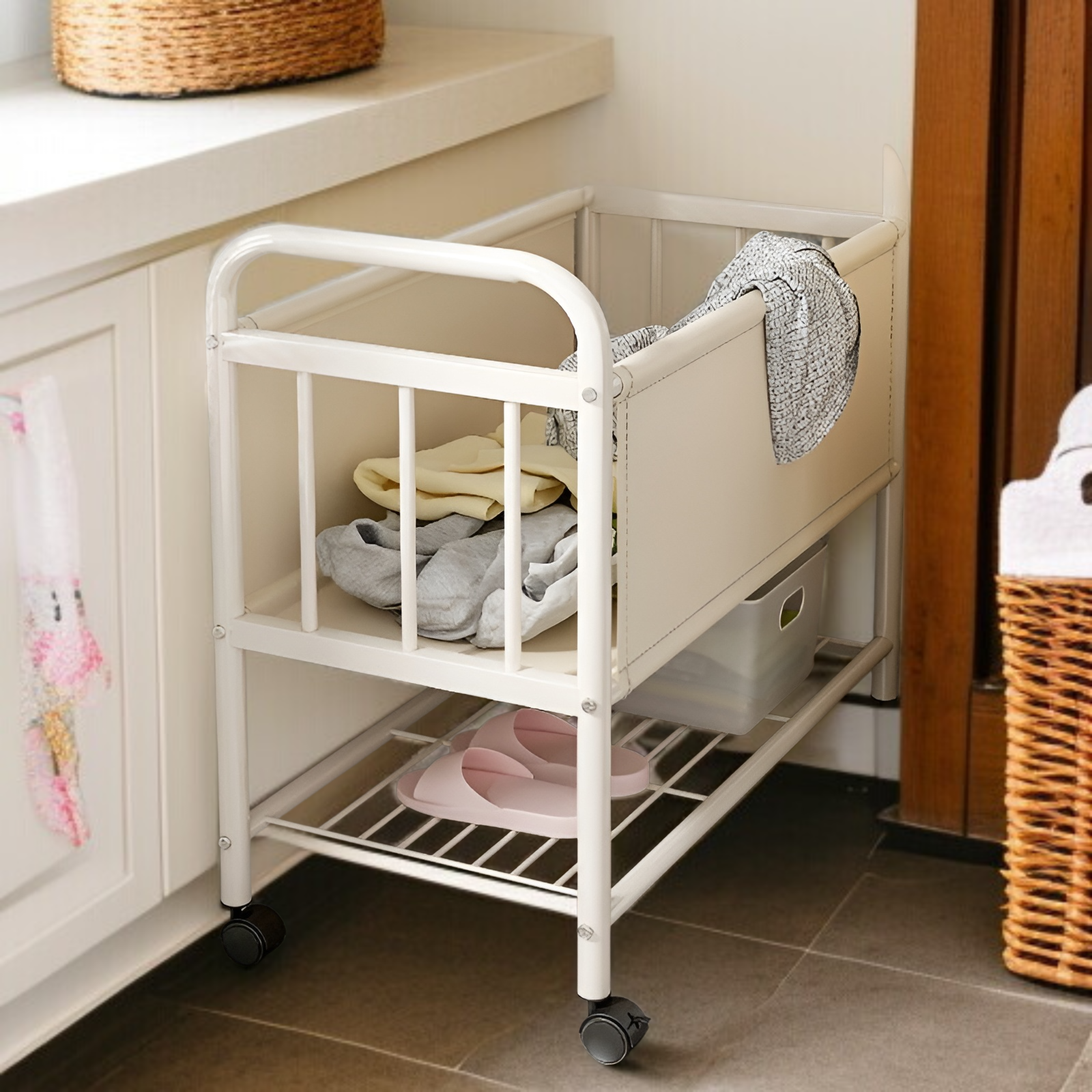 家庭用可動式汚れた衣類バスケットバスルーム大容量ランドリーバスケット寝室衣類収納カートラック