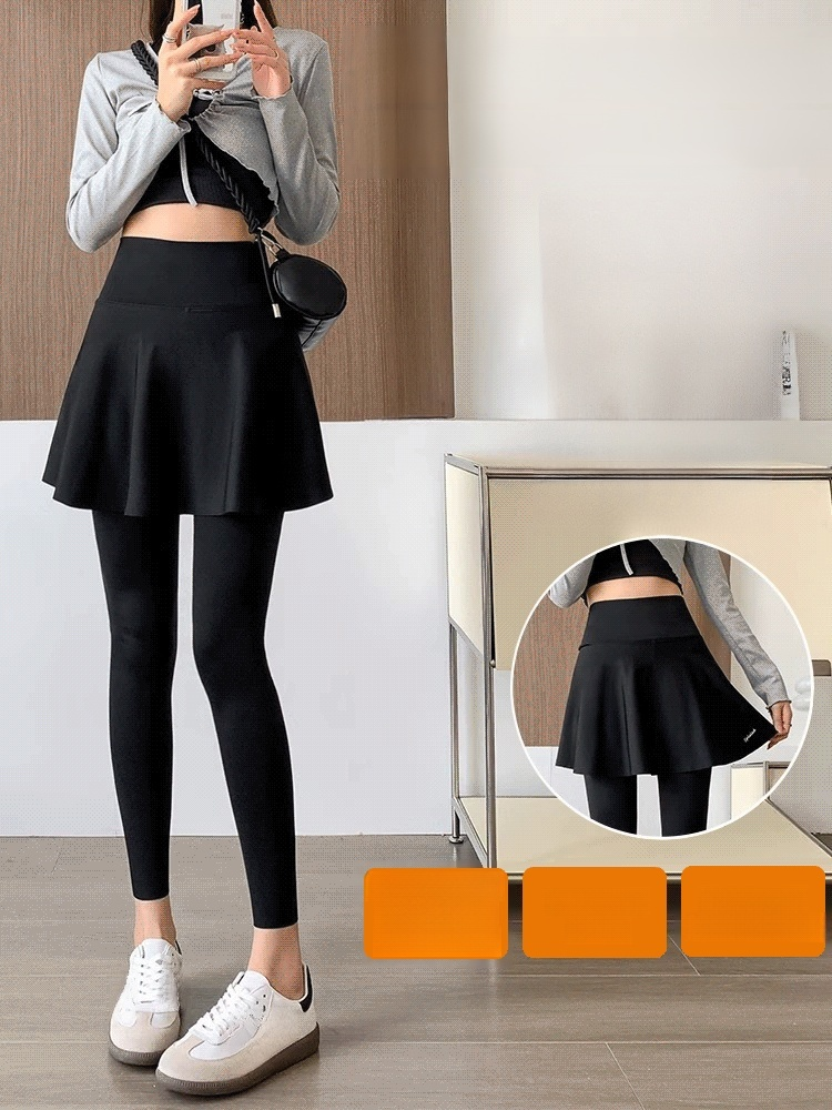 치마가 달린 뒤 기모 요가 바지