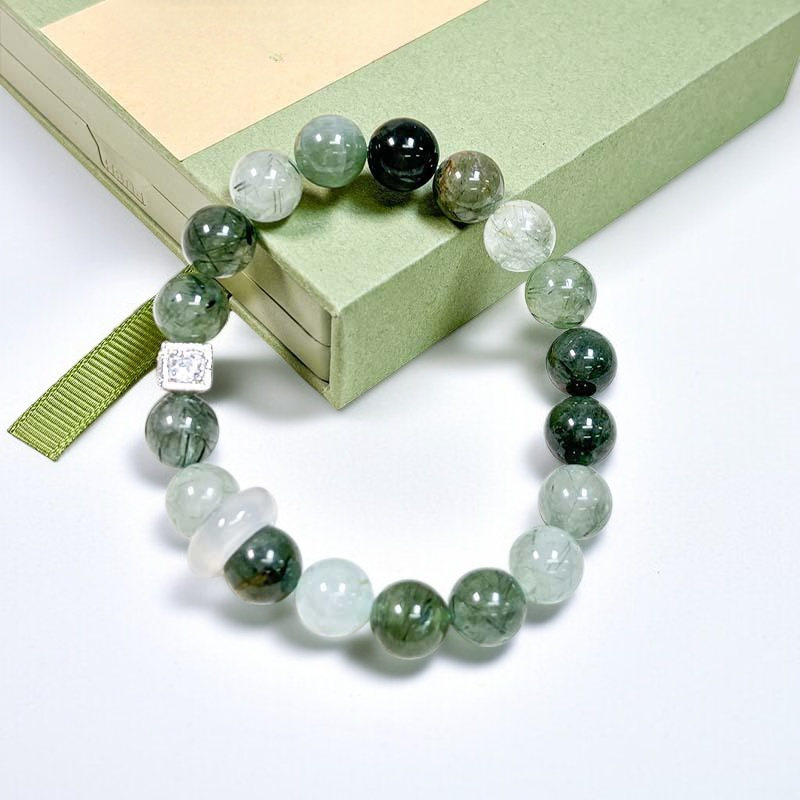 녹색 루틸쿼츠 팔찌, 여성용 고급 크리스털 팔찌.