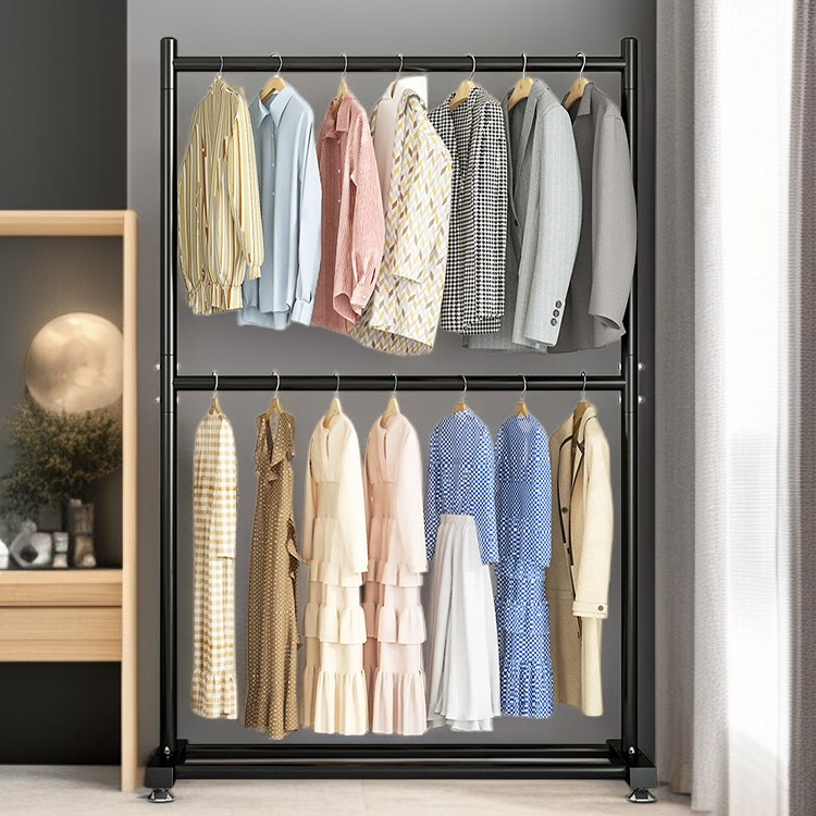 移動式雙層衣架支架系統多功能衣帽架衣物掛架衣櫥