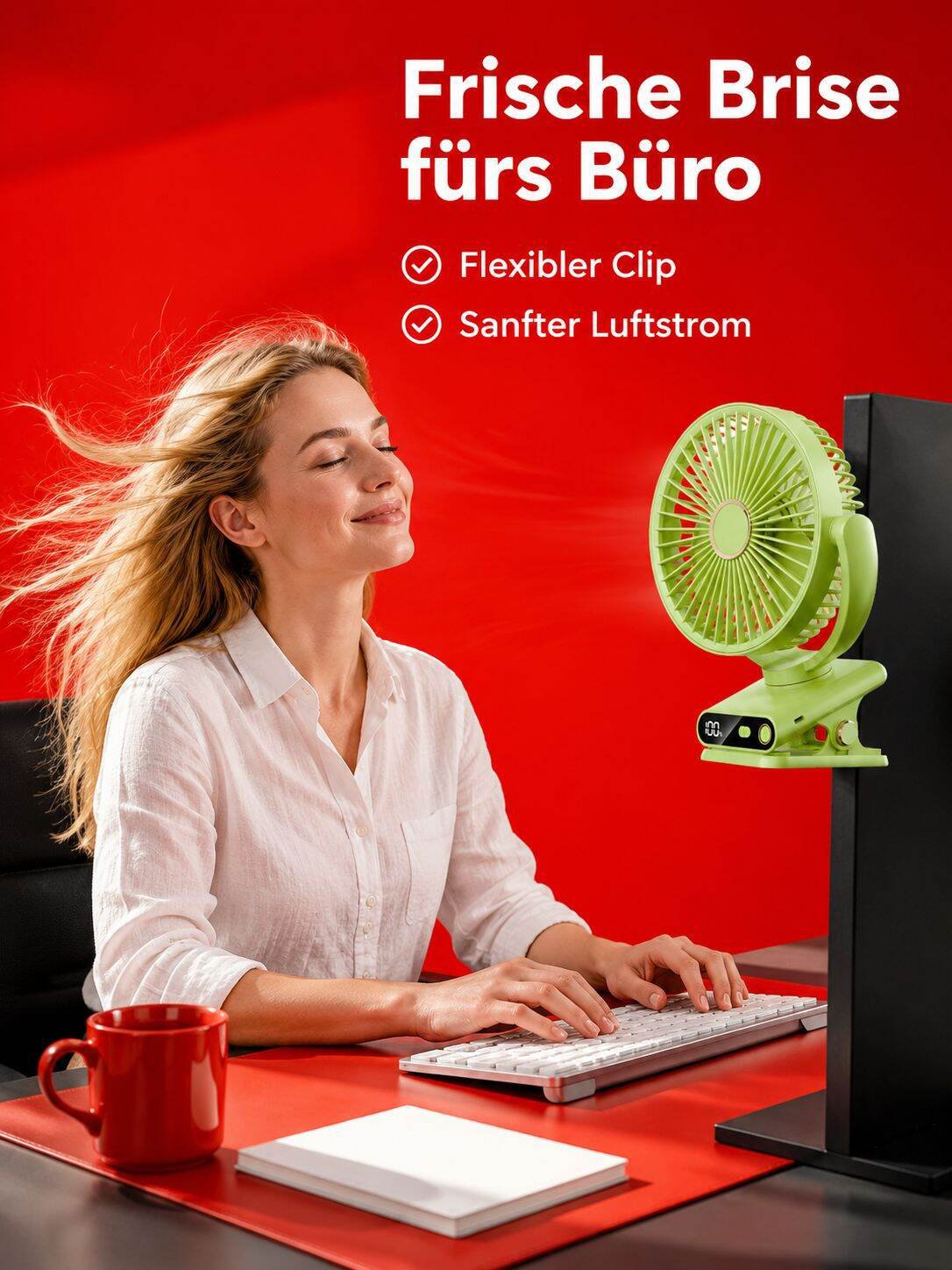 Tischventilator mit Klemme, automatische Oszillation, USB-betrieben