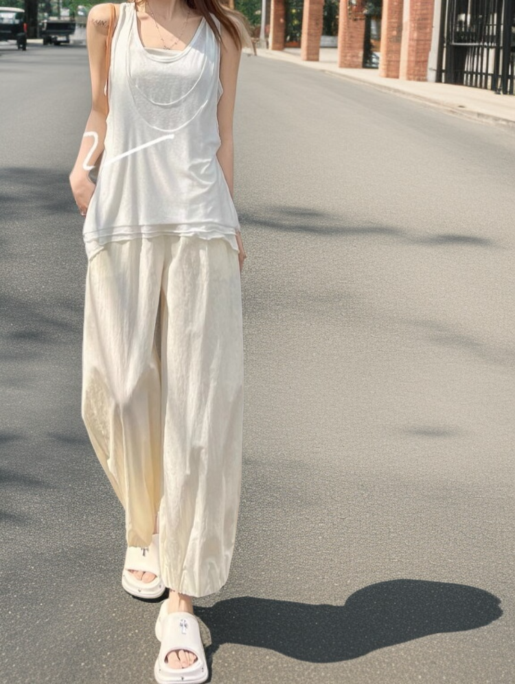 여성용 드롭 박시 배기 팬츠 디테일 컷