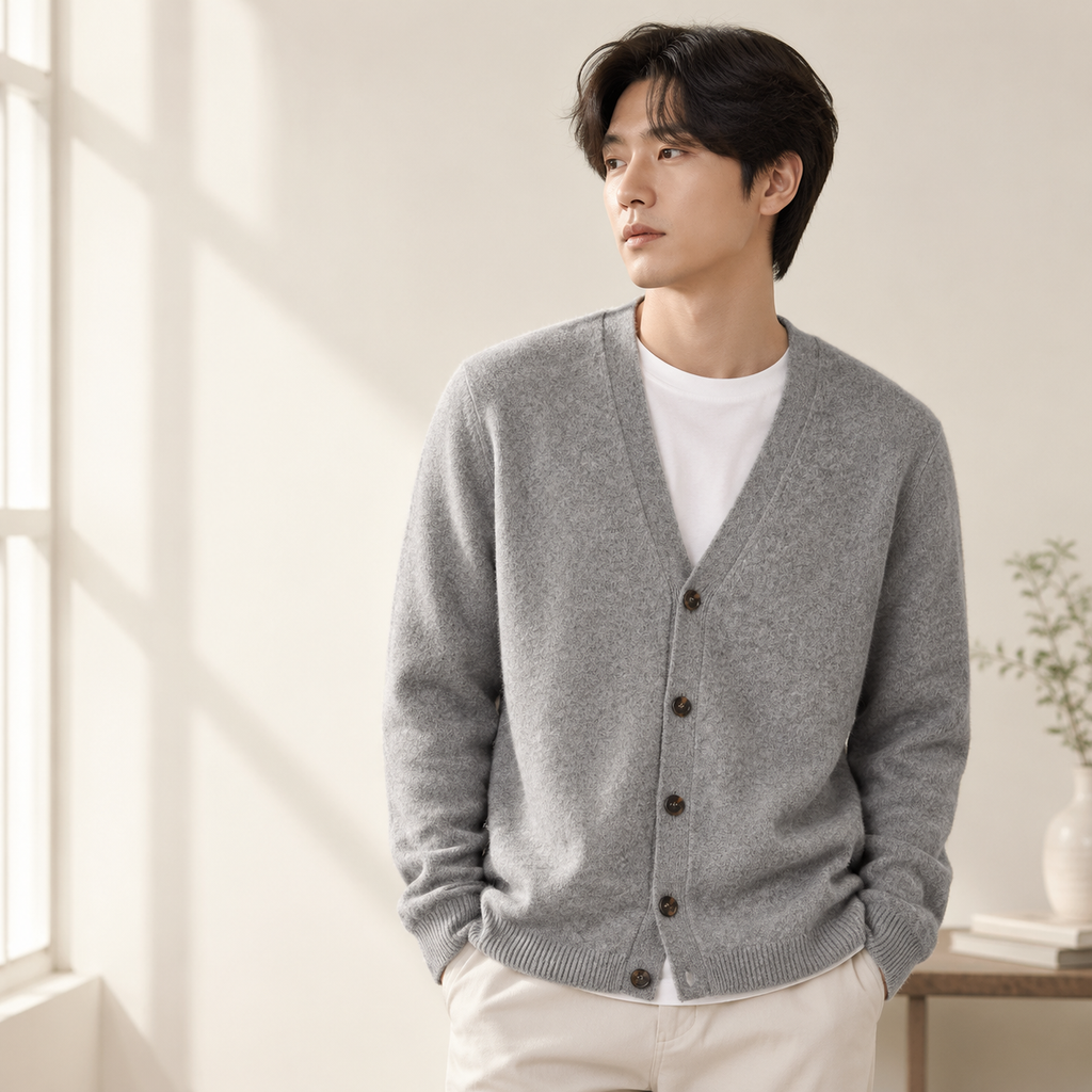 남성용 V넥 루즈핏 캐주얼 니트 가디건-춘추겨울 신상