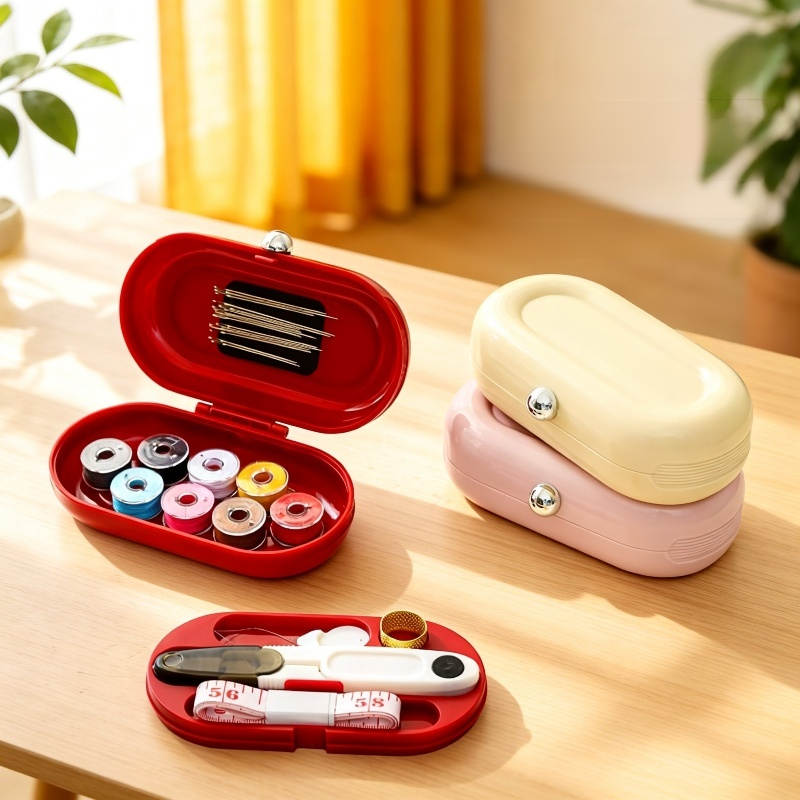 Compact and portable magnetic needle and thread box