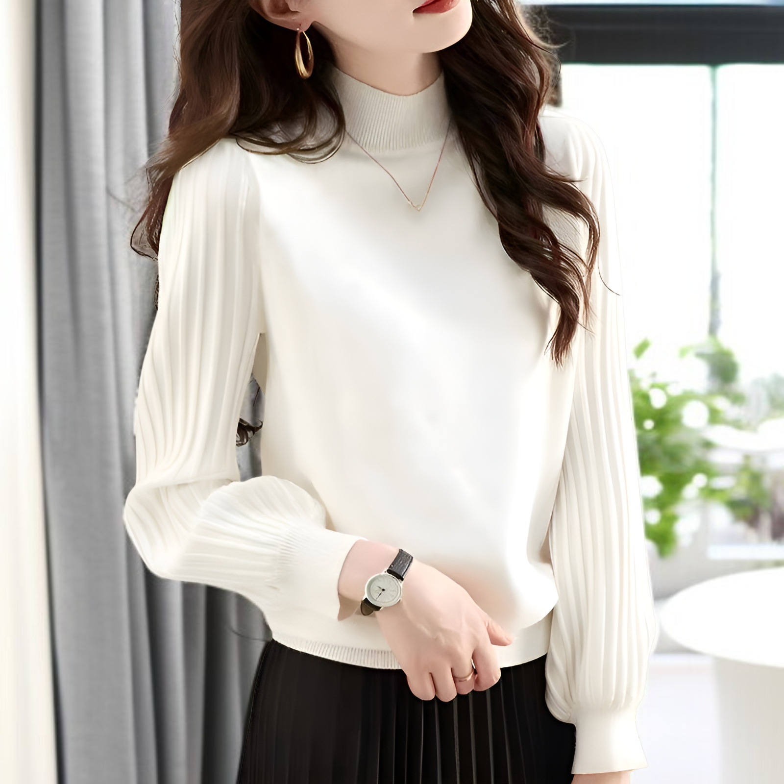 ヨーロッパ風無地セーター レディース 2024年新作 秋冬 高級感 ハイネック ニット インナー