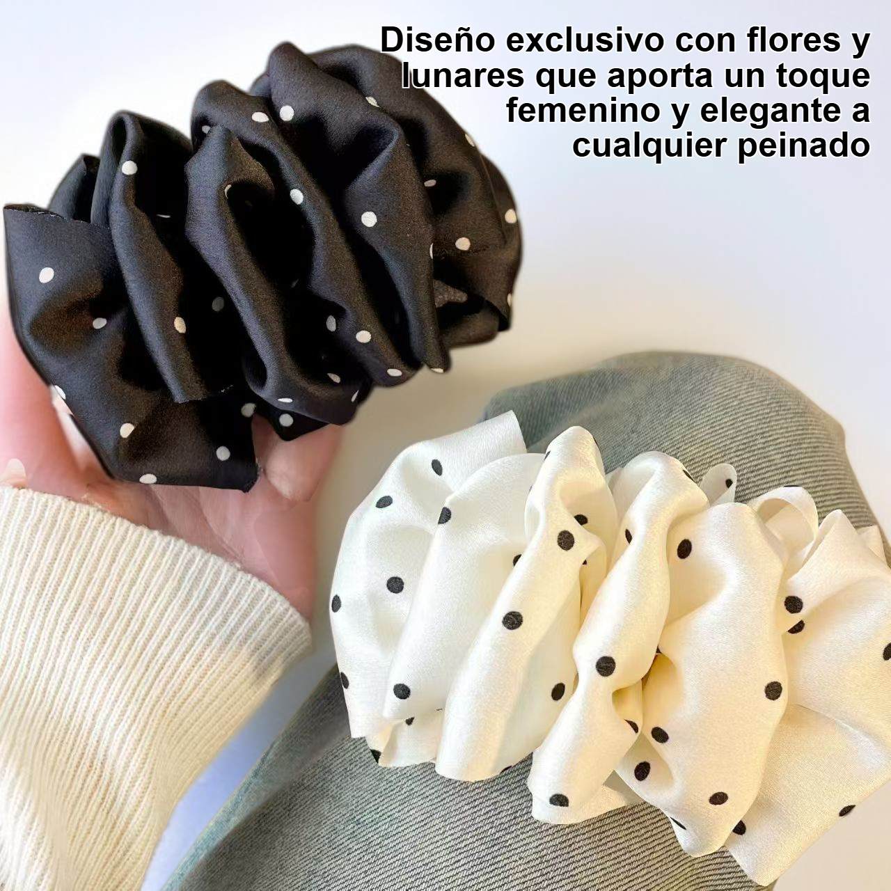 Pinza para el pelo con diseño floral de lunares para mujer