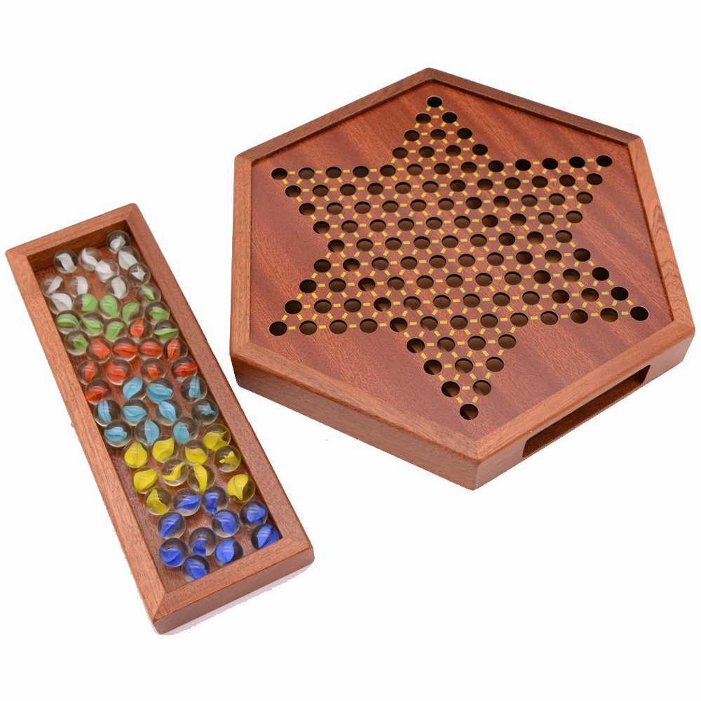 便攜收納木質跳棋玻璃球益智桌遊