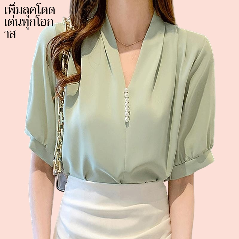 Ladies short-sleeved chiffon shirt women's summer new tops design sense niche summer thin section sh