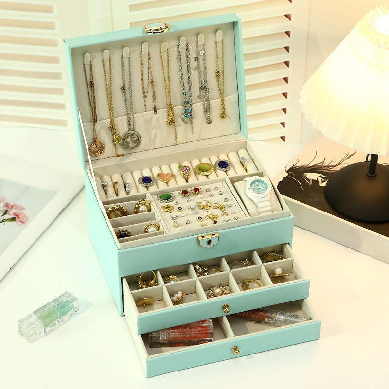 고급 가죽 대용량 다층 서랍식 악세사리 보관함