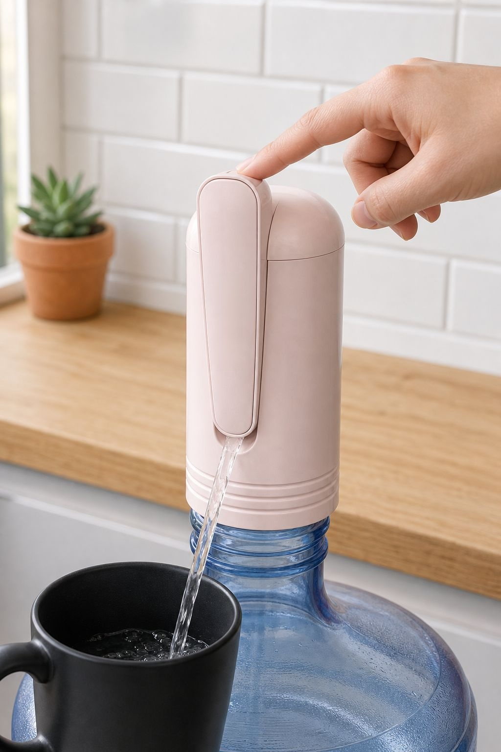 Easy-to-use pure water dispenser in home kitchen setting