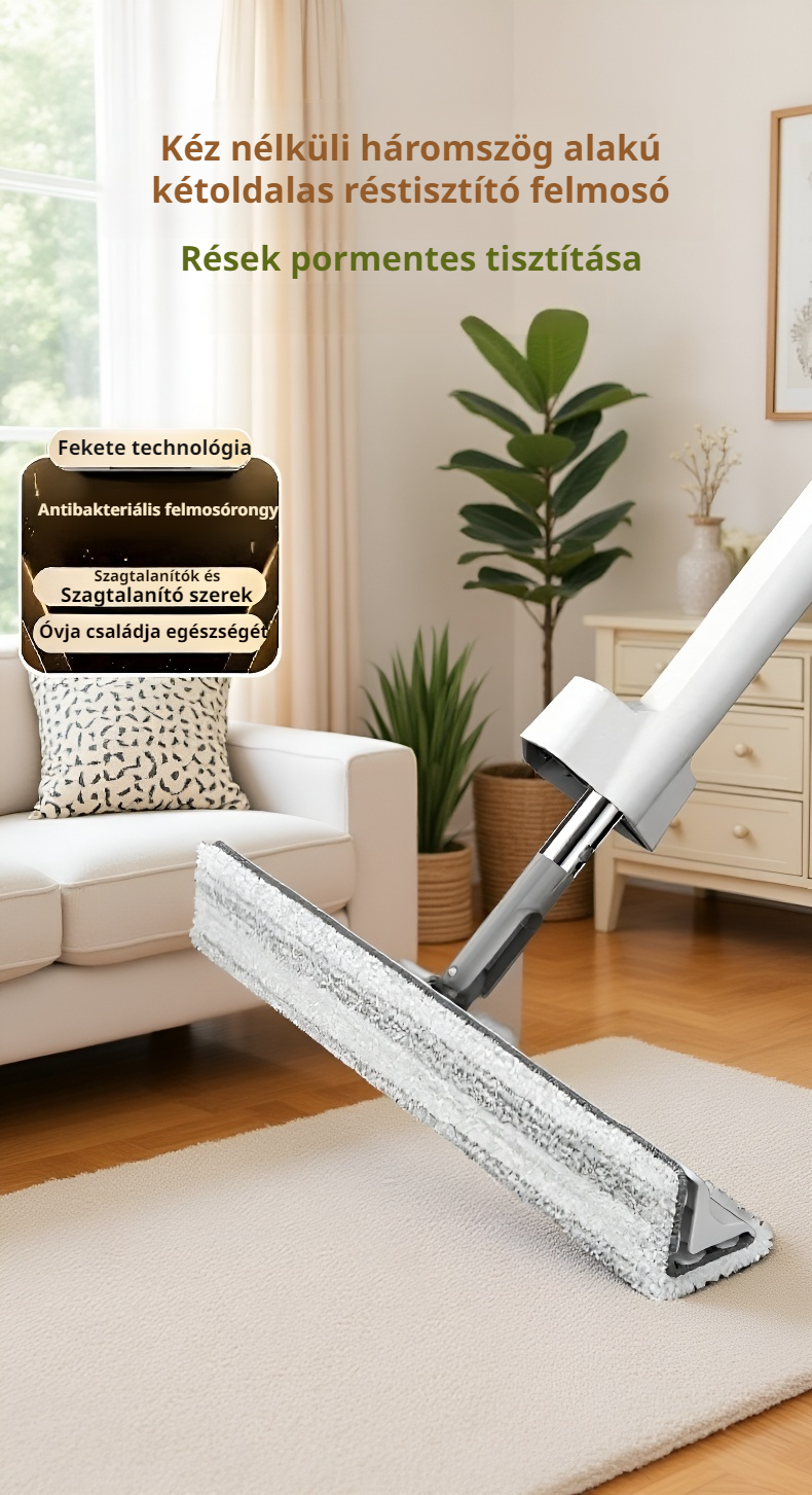 Háromszög alakú, kétoldalas felmosó közelről