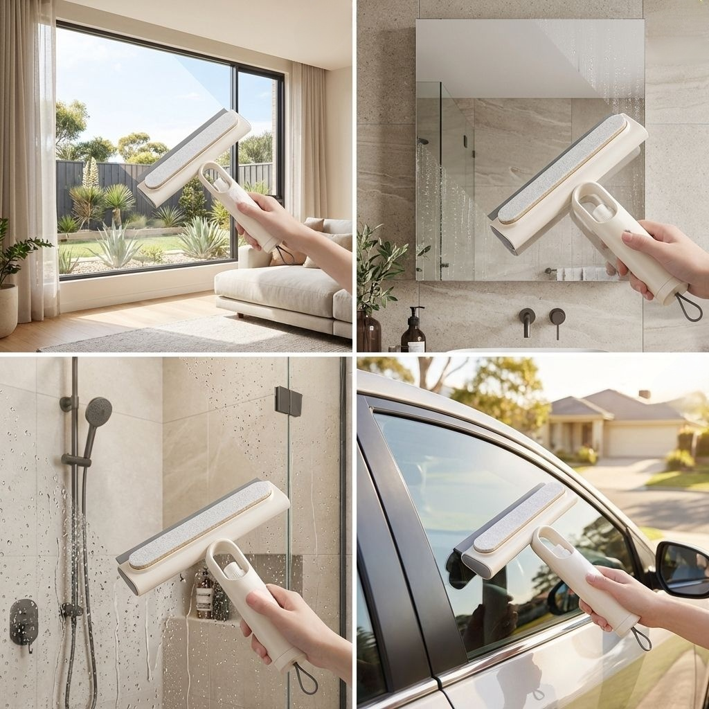 ขวดสเปรย์มือถือและที่เช็ดกระจก 3in1