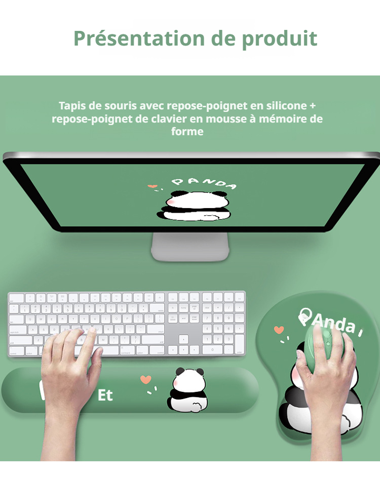 Non-slip panda mouse pad with wrist cushion