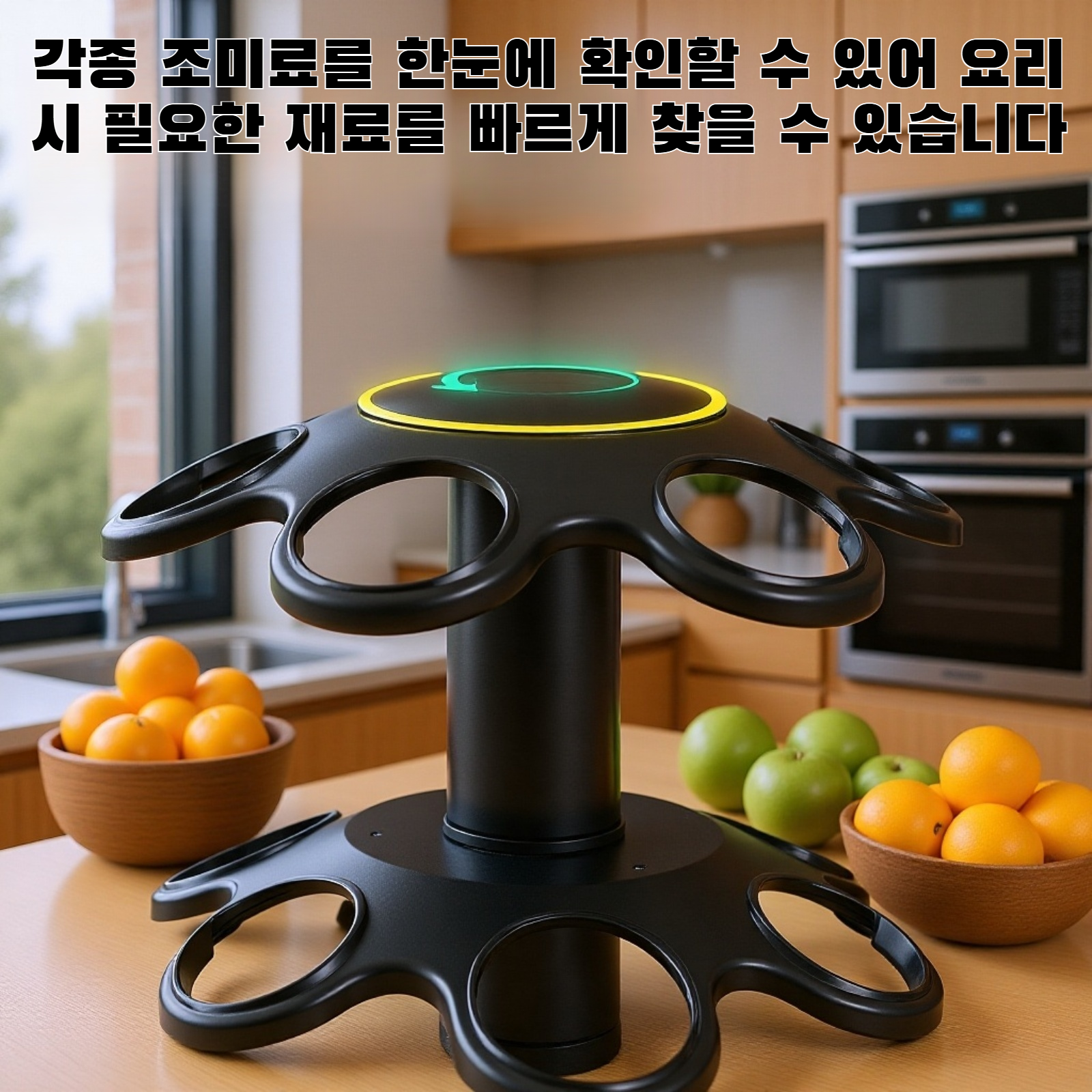 다양한 조미료가 정리된 회전 랙