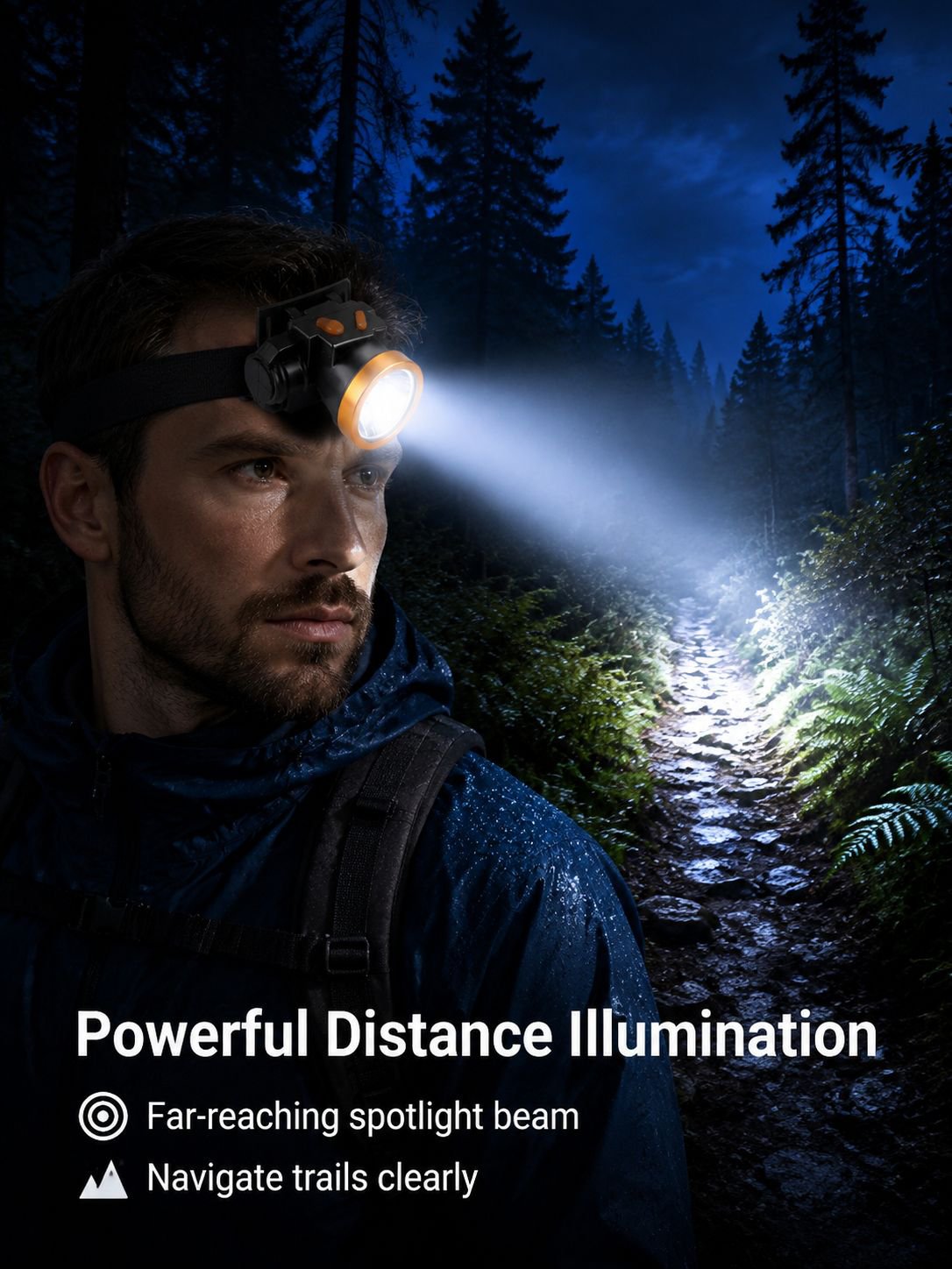 Waterproof headlamp worn by fisherman
