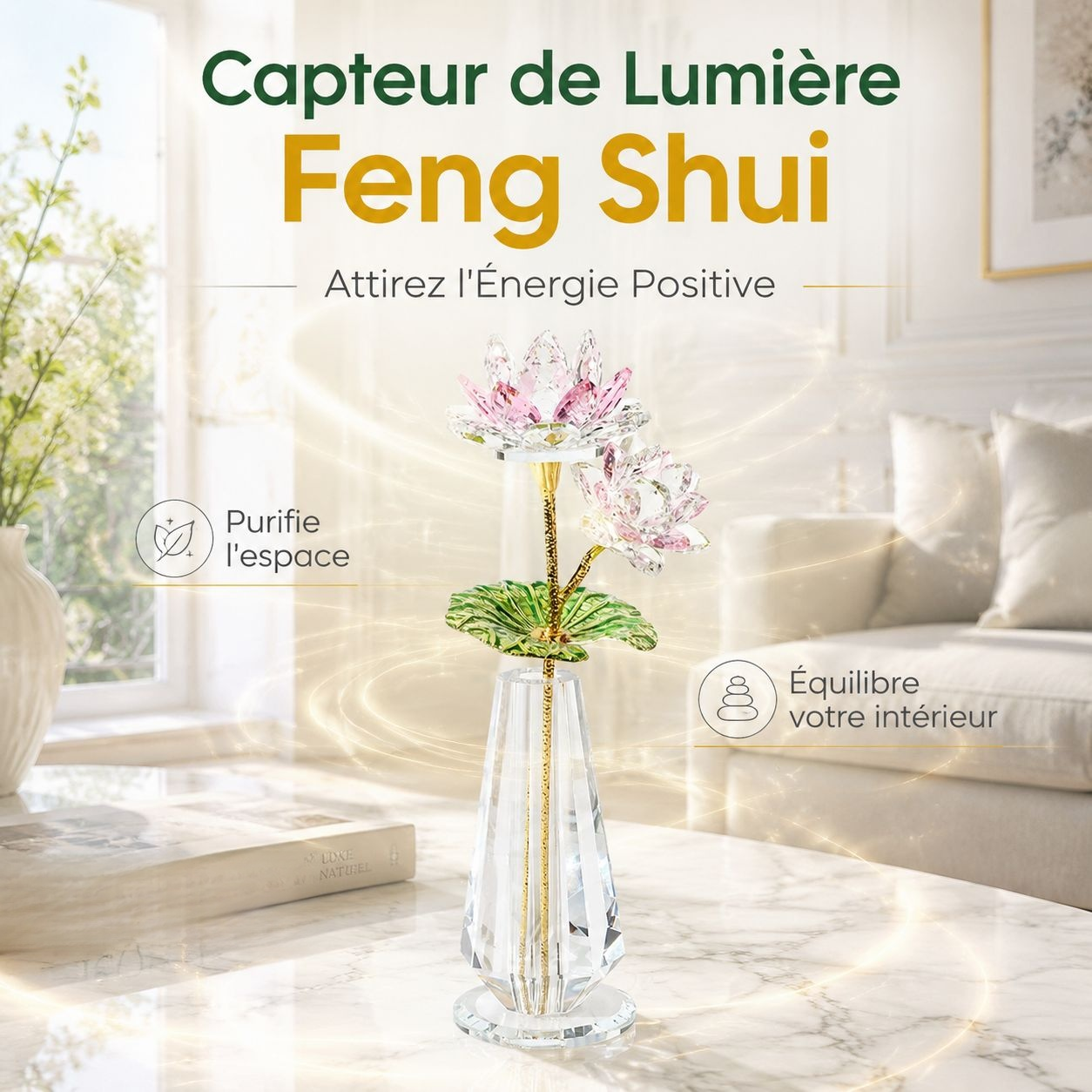 Vase ornemental lotus en cristal, fleur artificielle pour autel bouddhiste
