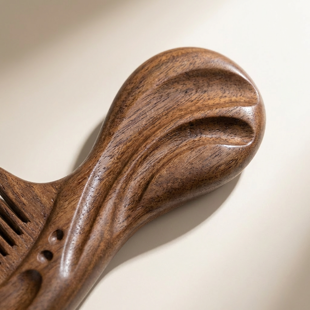 Hand holding eco-friendly solid wood comb