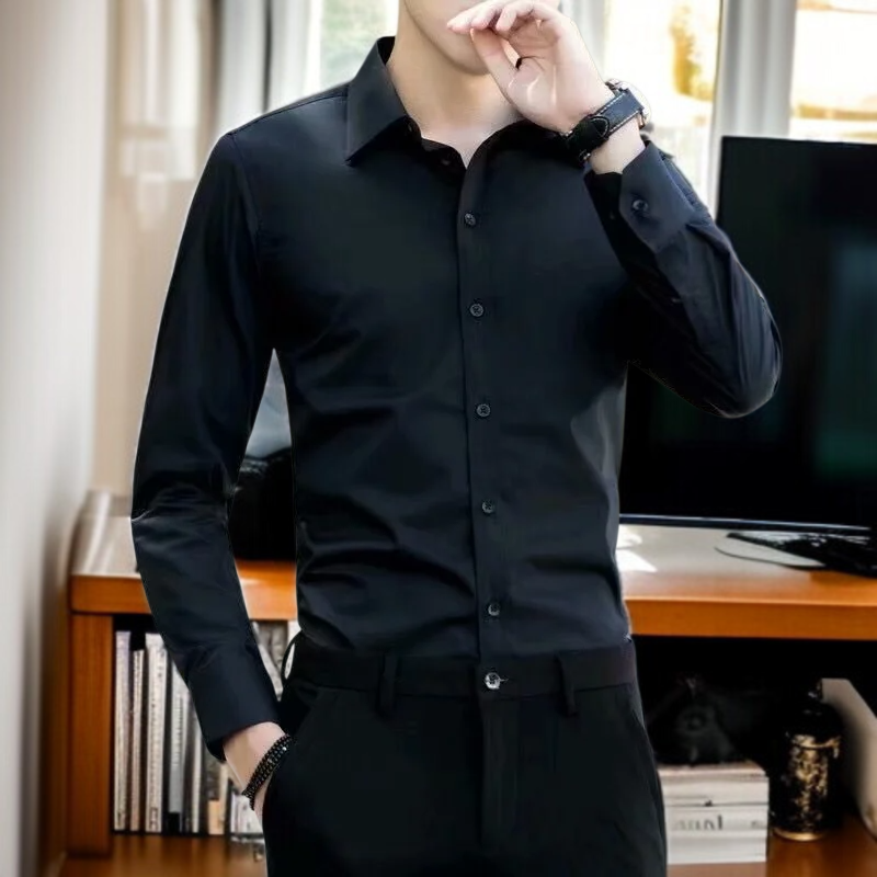 남자 겨울 기모 도톰 슬림 긴팔 셔츠 비즈니스 기모 남성 겨울 도톰 셔츠