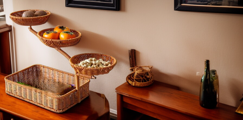 모조 라탄 트레이와 식기 조합