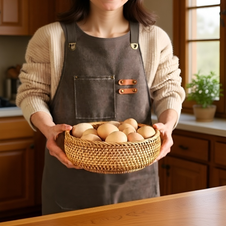 Cesta artesanal de ratán para pan