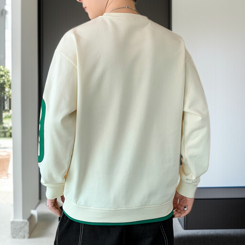 メンズ秋冬ニット中わたスウェットゆったりカジュアルプリントラウンドネックメンズスウェットシャツ