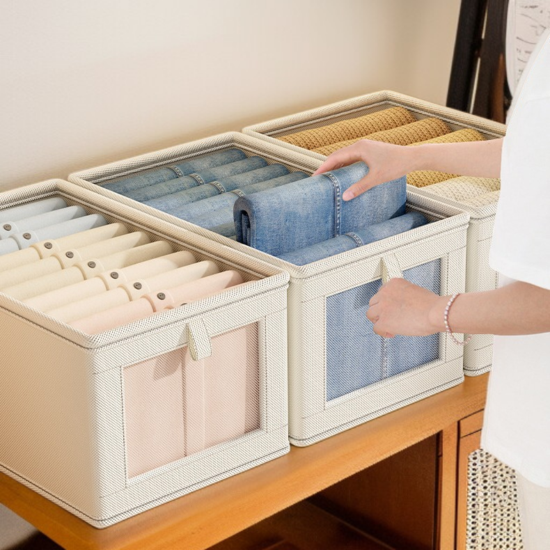 家用衣物收納盒 可視折疊開窗褲子整理箱 布藝收納箱 牛津布帶蓋收納盒