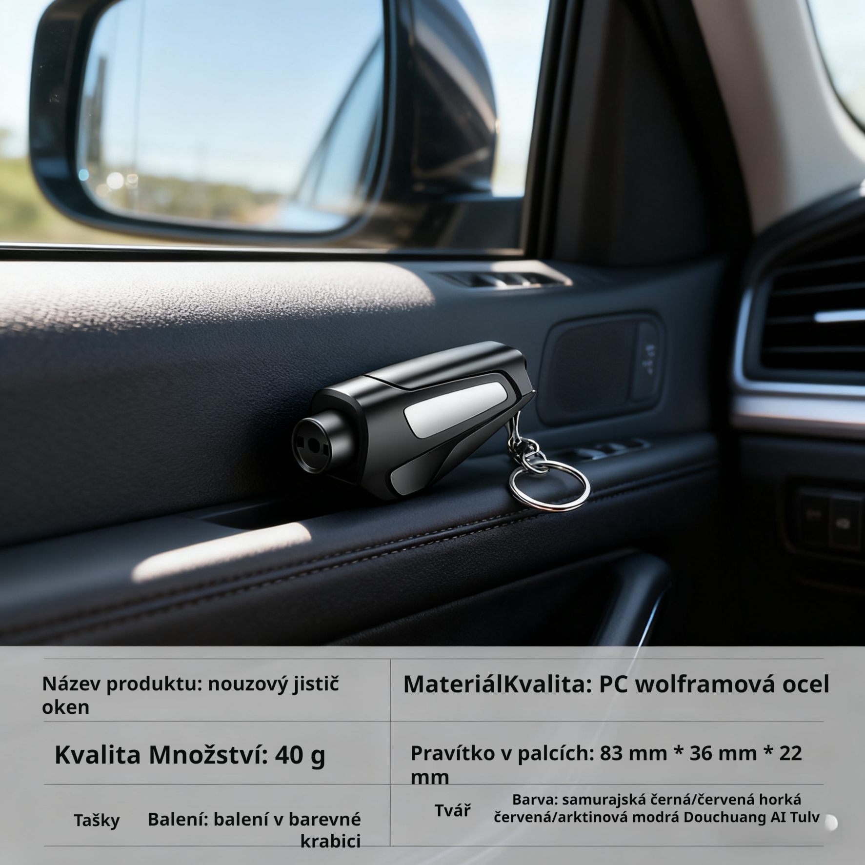 Multifunkční bezpečnostní kladivo do auta s funkcí rozbití okna